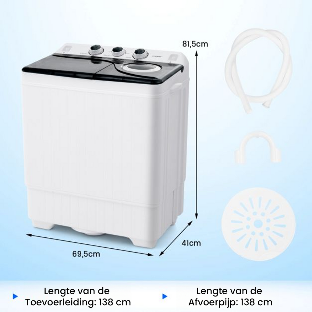 Costway XL Camping Wasmachine - Dubbele Trommel 6,5 kg Was & 2 kg Centrifugecapaciteit - Compacte Wasmachine – Studenten Wasmachine Zwart