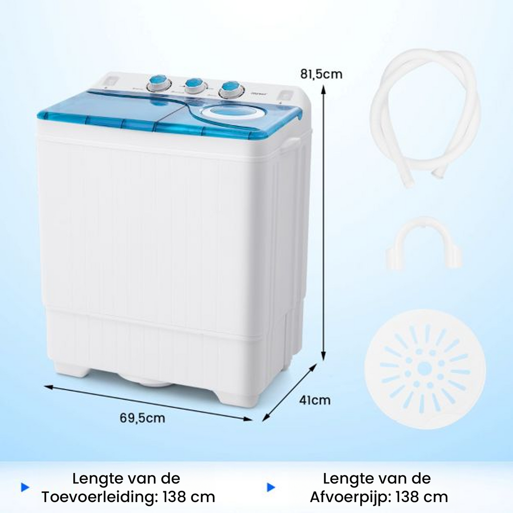 Costway XL Camping wasmachine met Dubbele Trommel 6,5 kg Was & 2 kg Centrifugecapaciteit Blauw - Compacte Wasmachine – Studenten Wasmachine